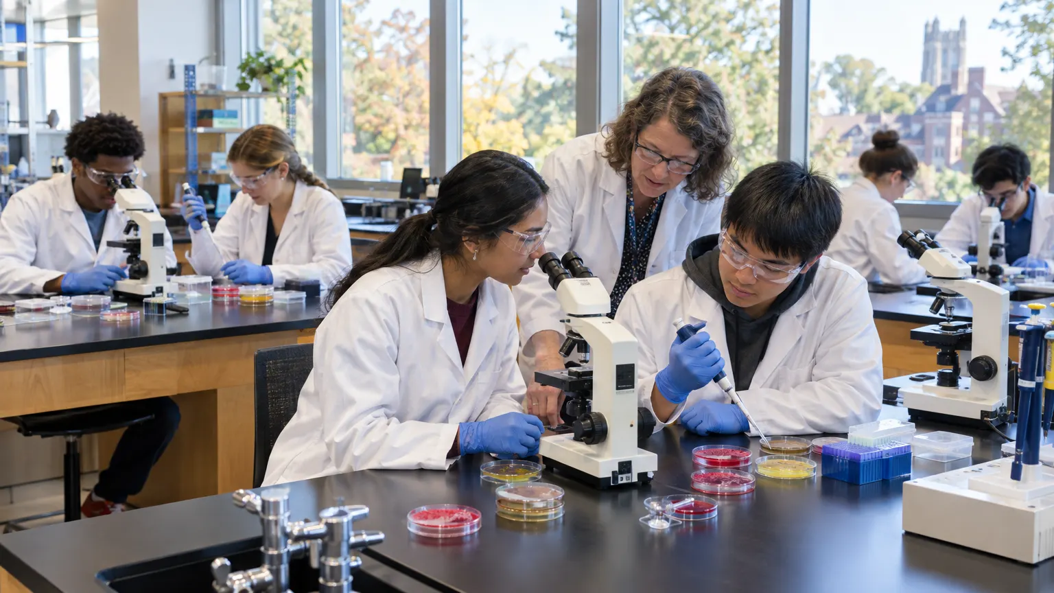 Students in a BIO 101 laboratory section in the Meridian Science Center