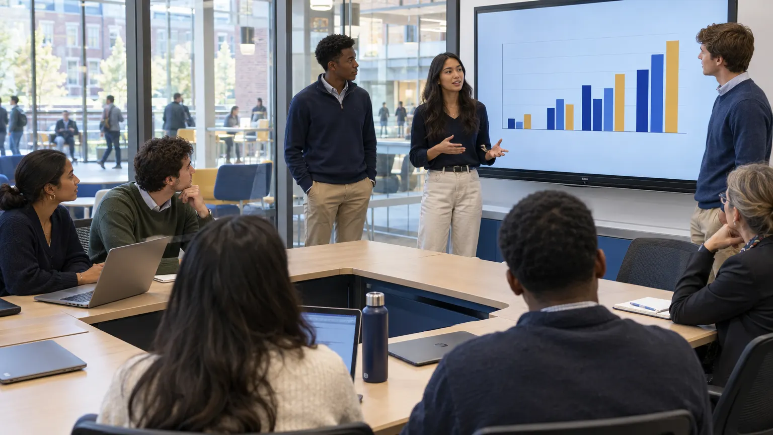 Business students present a case in Tidewell Hall