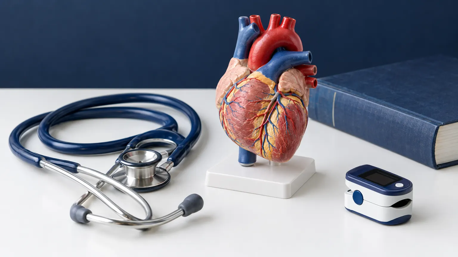 A stethoscope and an anatomical heart model