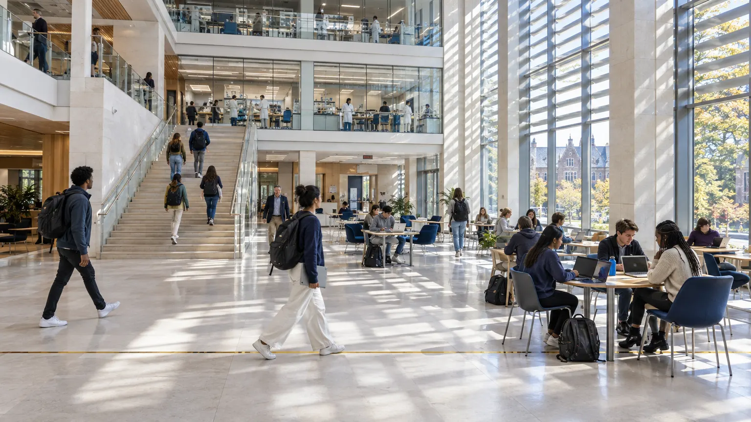 The Meridian Science Center atrium, with the brass survey meridian line set into the floor