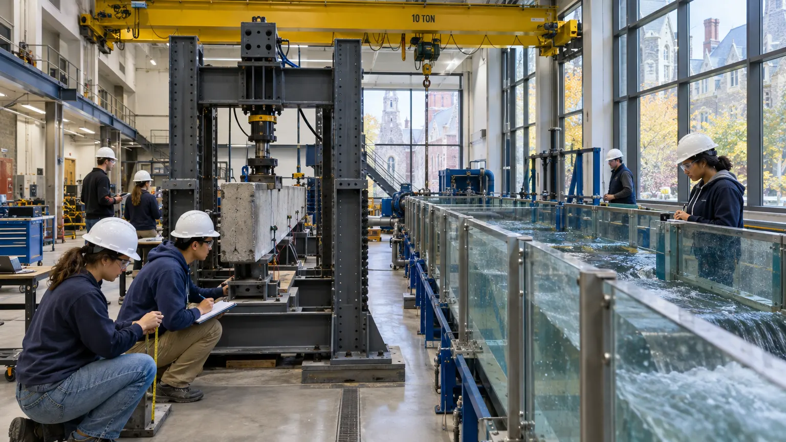 The high-bay structures and hydraulics lab in the Rowan Engineering Center
